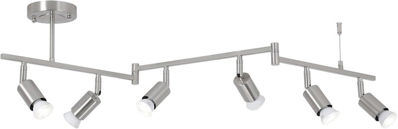 SEEBLEN 6-Light Nickel Track Lighting Fixture Ceiling, Modern LED Track Lighting with Flexible Foldable Arm and Rotatable Light Head, Adjustable Ceiling Light for Kitchen Islands, Dining Rooms - Image 1
